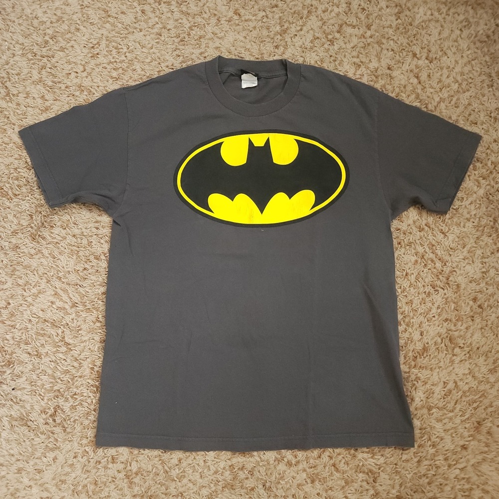 Batman Logo Mens L Short Sleeve‎ Cotton Gray Shirt